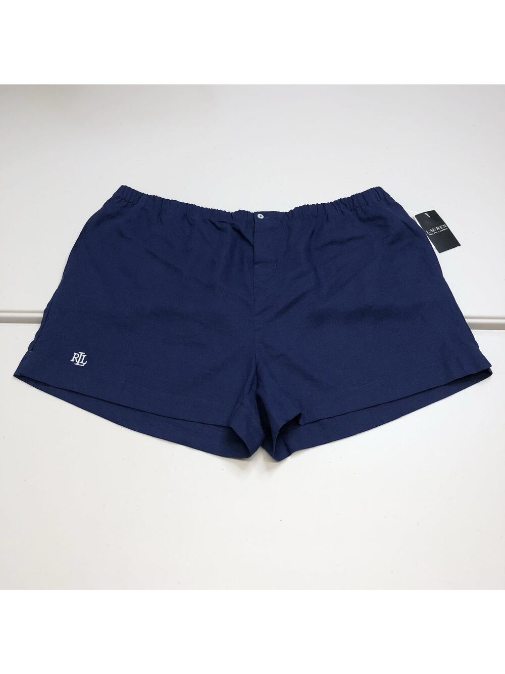Lauren Ralph Lauren Women's Size L Linen Blend Navy Sleep Pajama Shorts NEW